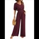 thumbnail image 3 of Mono de Mujer de Corta con Cuello en V, Elegante, Informal, con Pierna y Pantalones. Rojo Oscuro M, 3 of 9