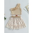 thumbnail image 4 of Bagilaanoe 2Pcs Toddler Baby Girls Skirt Set One Shoulder Ribbed Tank Tops + Ruffle Floral Skirt with Belt 18M 24M 3T 4T 5T 6T Kids Casual Outfits, 4 of 8