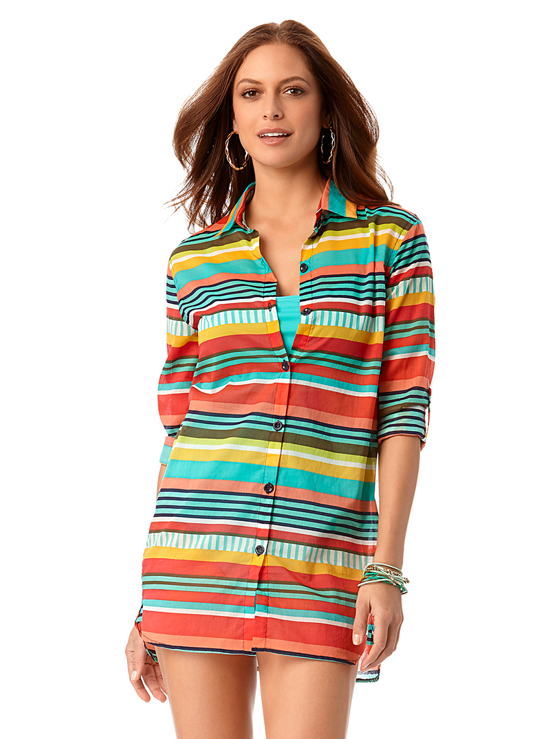 Anne Cole Anne Cole Women's Tropication Boyfriend Shirt Swim Cover Up
