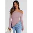 thumbnail image 4 of PRETTYGARDEN Women's Spring Long Sleeve Y2K Crop Top Trendy Off Shoulder Asymmetrical Fitted Knit Tee Shirts Going Out Tops, 4 of 8