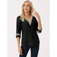 thumbnail image 3 of DARING DIVA Women's Dressy Boho Hollow Lace Trim 3/4 Sleeve Blouse M Black, 3 of 6