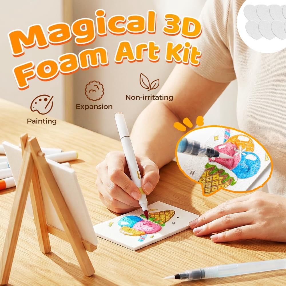 Magic Foam Texture Painting Kit, Magic 3D Foam Texture Paper Painting Kit Effect Texture Painting Set, Set for Young Artists, Magic Puffy Paint Kit, for Birthday Holiday (Circle)