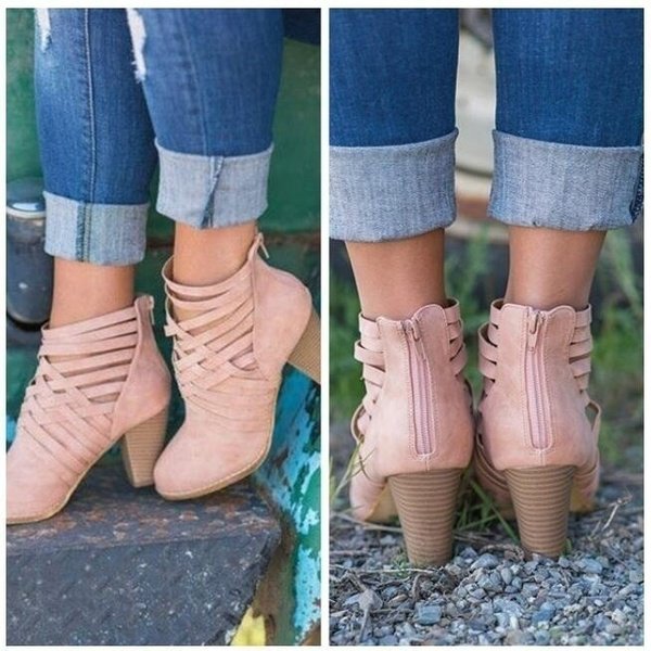 Lovaru Women Square Heels Ankle Boots Hollow Out High Heel Walmart Com Walmart Com