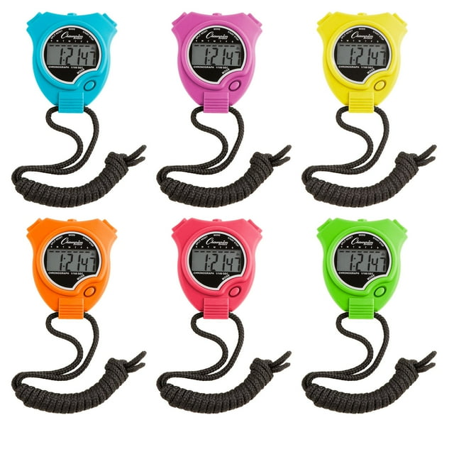 Champion Sports 910NSET Stopwatch Timer Set: Waterproof, HandHeld Digital Clock Sport Stopwatches, 6 Pack