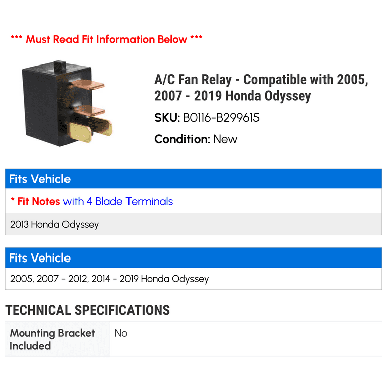 2005-2019 Honda Odyssey A/C Fan Relay