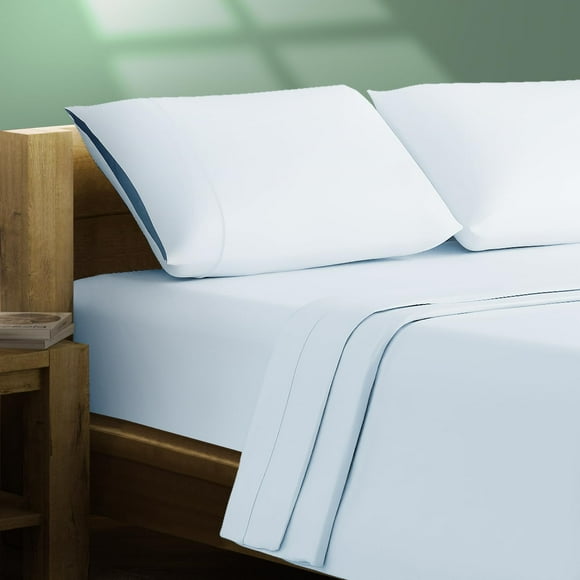 TEXAS LINEN CO. 100% Organic Cotton Percale Sheets King Size - Cotton Percale Sheets King, 4 Piece King Percale Sheet Set, Crisp, Cooling Sheets, 16"" Deep Pocket Hotel Sheets King Size - Light Blue