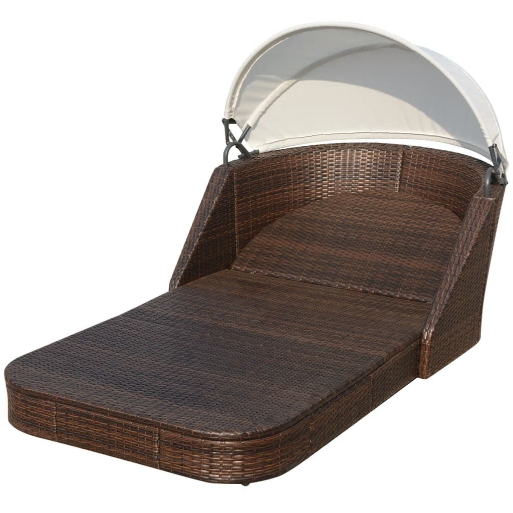 Kepooman Outdoor Patio Rattan Lounge Chair with Soft cushion & Foldable Canopy, Brown Kepooman Outdoor Patio Rattan Lounge Chair with Soft cushion & Foldable Canopy, Brown
