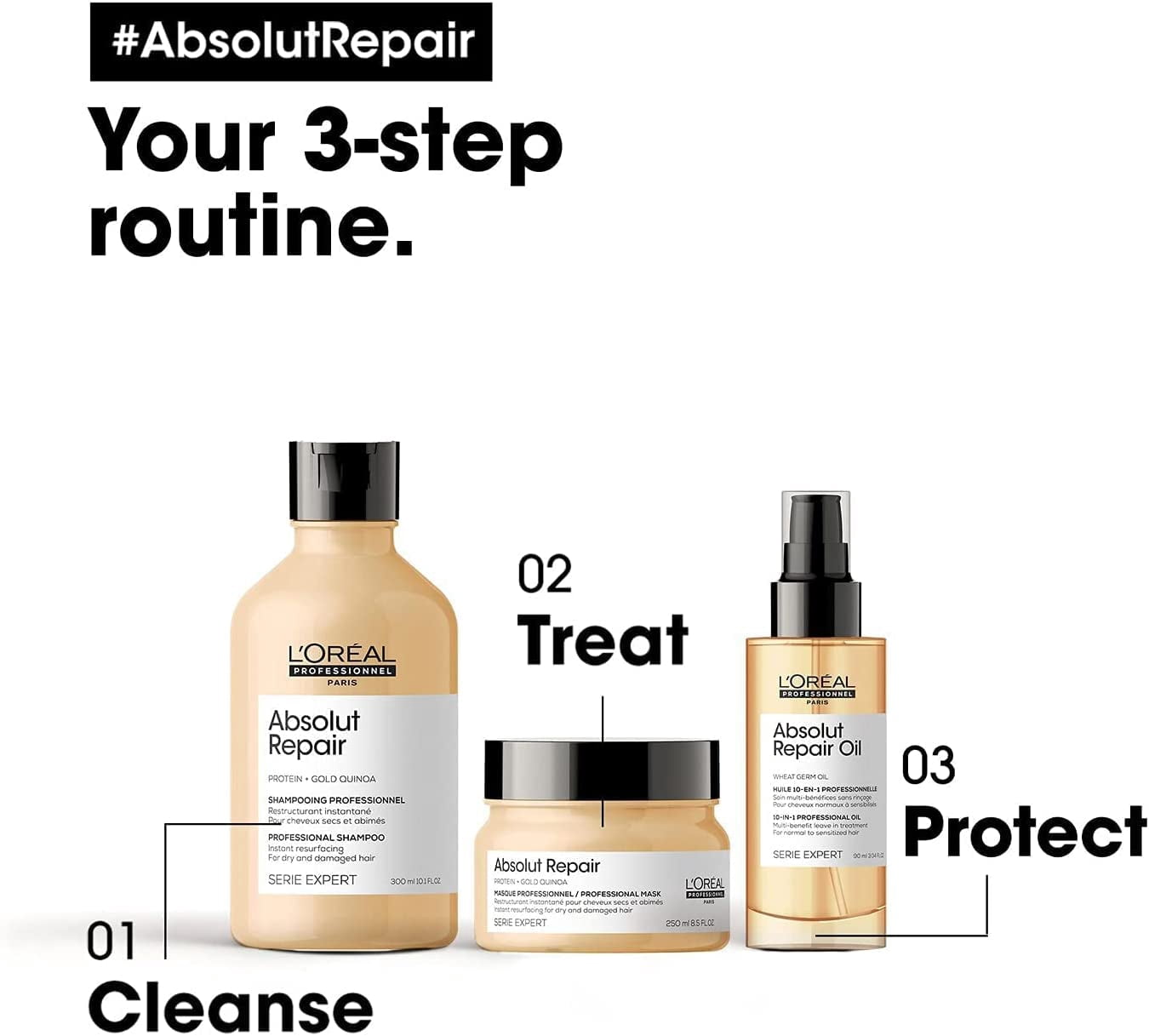 L’Oreal Professionnel Serie Expert Absolut Repair Protein + Gold Quinoa Golden Masque | Deep Treatment for Dry, Damaged Fine to Medium Hair, 500ml