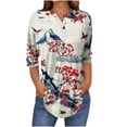 thumbnail image 2 of Floral Print Tees Shirts for Womens Henley Neck Tops 3/4 Sleeve Blouses Button Down Loose Fitted Tunics Tops Light Breathable Shirt Spring Outfits 2025 Pullover Fall Winter Clothes, 2 of 5