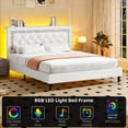 thumbnail image 4 of 4 EVER WINNER Twin Bed Frame with Storage Headboard, Faux Leather Bed Frame with Diamond Tufted Headboard and LED Lights, Wooden Slats Support, Noise Free, No Box Spring Needed, Easy Assembly, White, 4 of 6