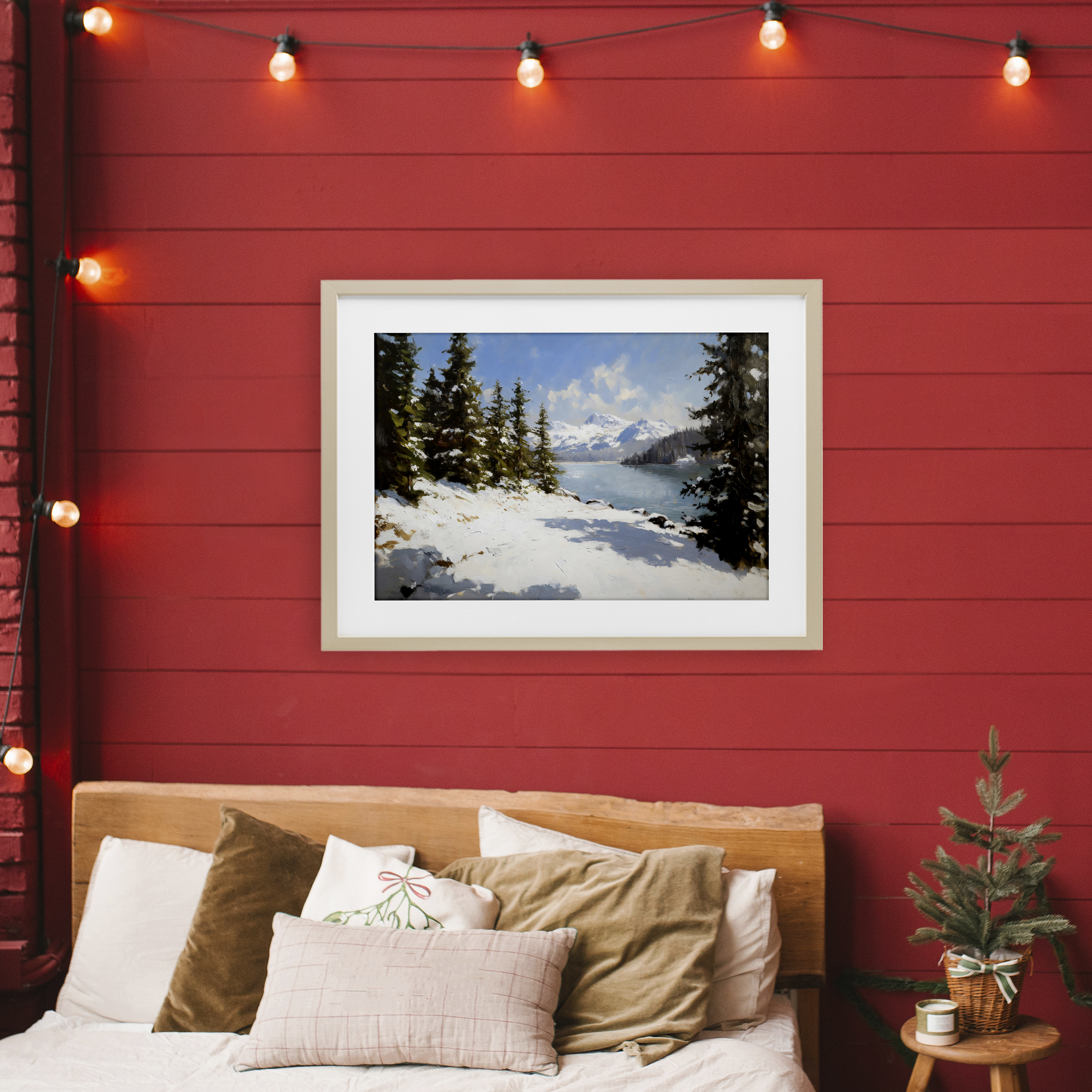 Way Up North Landscape Birch Framed Print Under Glass, design by Petal Prints Design