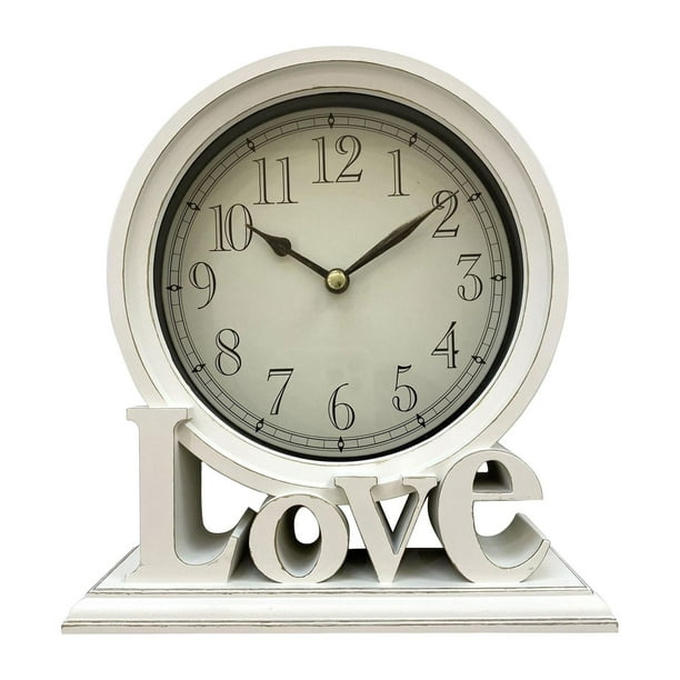 Reloj de escritorio rústico, relojes de repisa, relojes decorativos, relojes de mesa silenciosos que no hacen tictac. Blanco