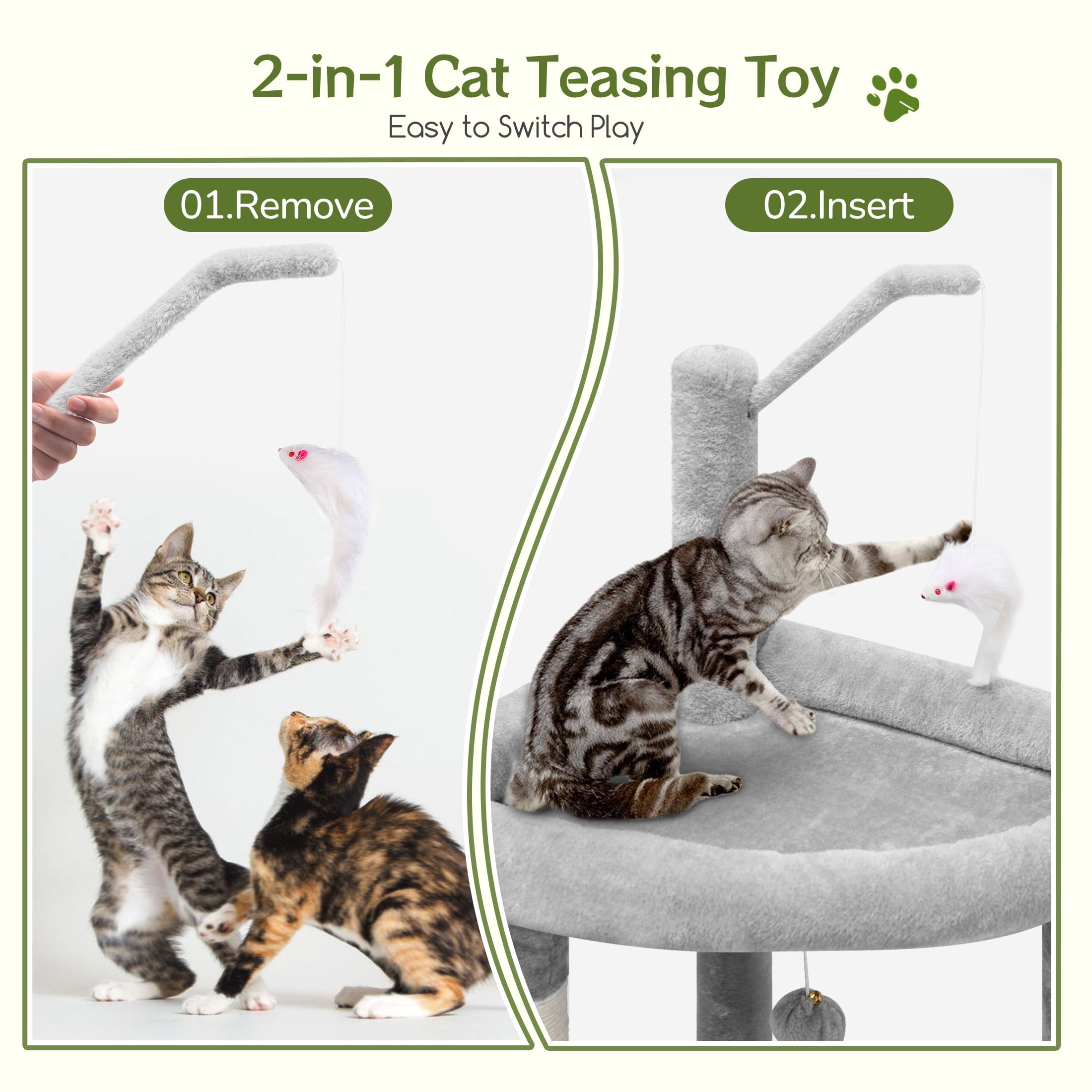 T65F 64" Tall Cat Tree Tower for Large Cats, Spacious Condo, Scratching Posts & Teaser Mouse