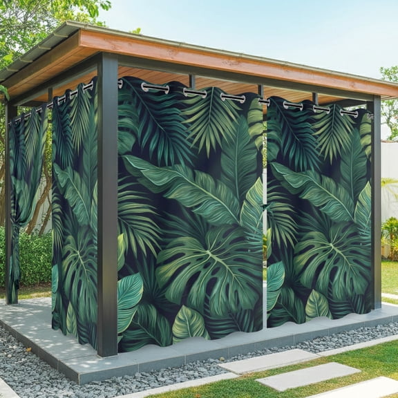 Outdoor Waterproof Patio Curtain 84" Length-1 panel,Tropical Monstera Palm Leaves Outside Privacy Curtains Blackout Grommet Drapes for Porch Pergola,Watercolor Green Plants