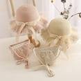 thumbnail image 3 of Girls Straw Hat Purse Bag Set Lace Brim Flowers Pearl Summer Beach Sun Hat Princess Shoulder Crossbody Bag Chin Strap, 3 of 7
