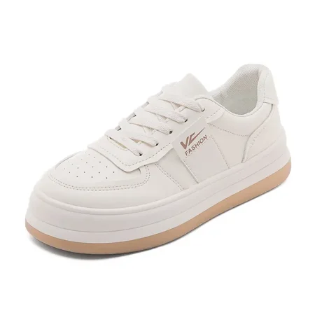 

Women‘s Leisure Fashion Creamy White Sneakers Lace Up Low Top Faux Leather Breathable Casual Shoes Women‘s Footwear