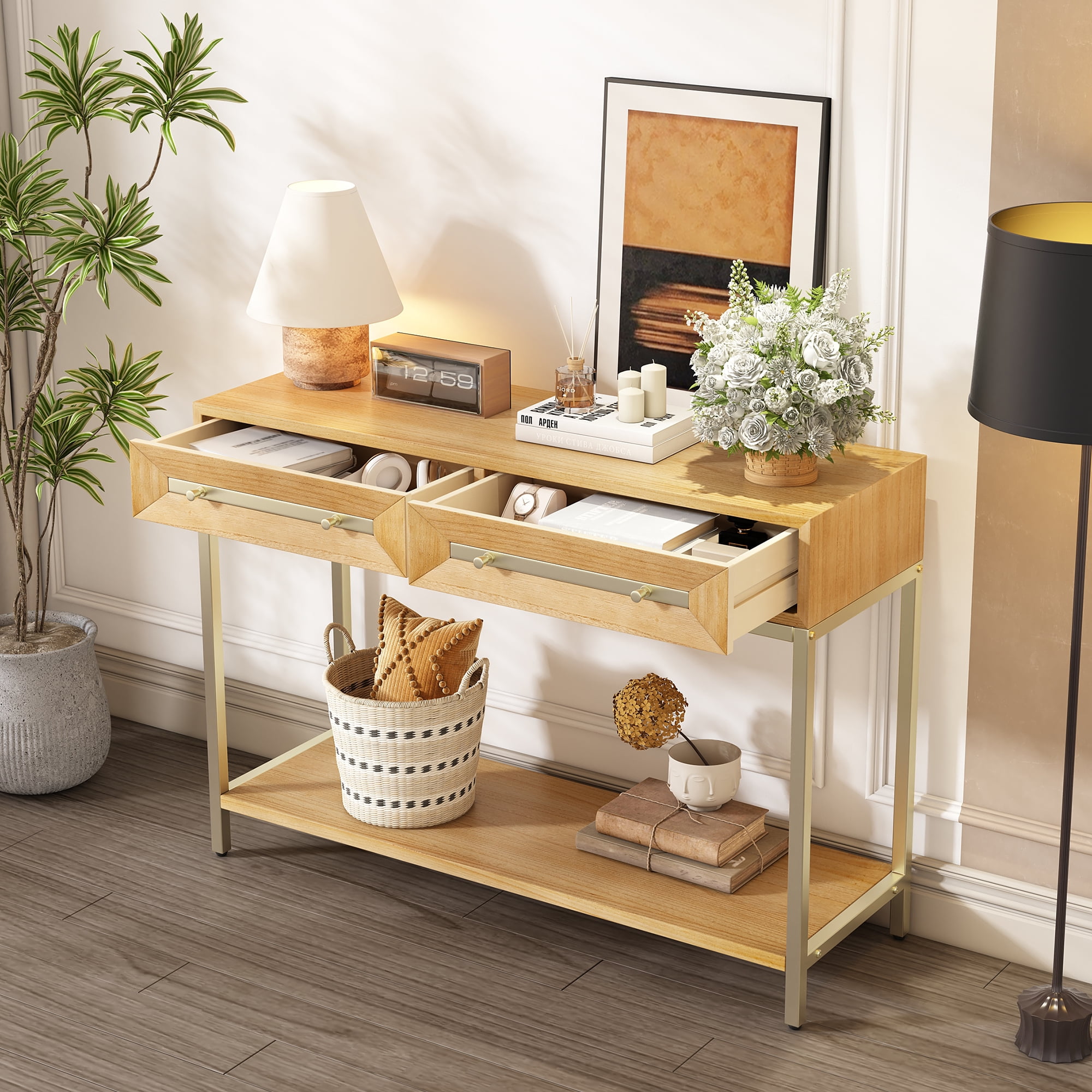 EUROCO Retro Hallway Table Sofa Table for Hallway,Living Room,Natural