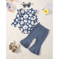 thumbnail image 3 of Newborn Baby Girls Clothes 3 Months Girls 3PCS Romper Outfits Set Flower Print Newborn Girls Long Sleeve Top Pants Set with Headband Blue, 3 of 9