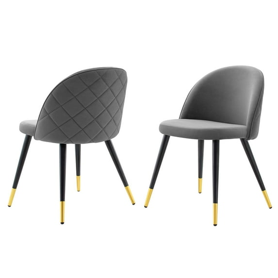 Side Dining Chair, Set of 2, Velvet, Grey Gray, Modern Contemporary Urban Design, Kitchen Room Cafe Bistro Restaurant Hospitality