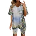 thumbnail image 2 of Summer Savings Clearance Sets! Xihbxyly 2 Piece Shorts Set for Women, Women's Tie-Dye Set Two-Piece Outfits V-Neck Blouse Short Sleeve Tops T Shirts Shorts Set Purple XXL, 2 of 4