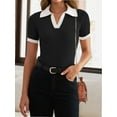 thumbnail image 3 of Womens V Neck T Shirts Short Sleeve Slim Fit POLO Tops Solid Color Trendy Summer Basic Tee T-Shirts, 3 of 6