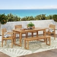 thumbnail image 2 of Ellendale Acacia Wood Outdoor 6 Piece Dining Set with Bench, Teak, 2 of 13