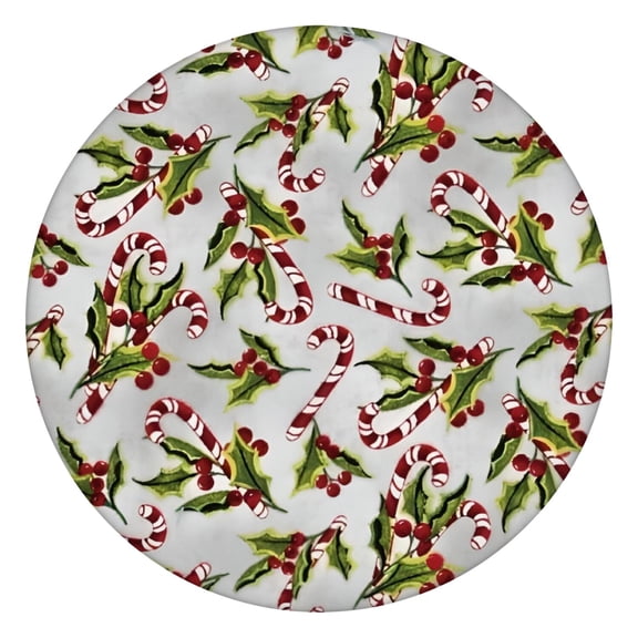 White Christmas Candy Cane Pattern Round Fitted Tablecloth with Elastic Edge,Dining Table Cover Waterproof,Outdoor Round Tablecloth for Camping,Dining,Indoor and Outdoor