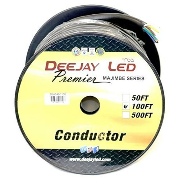 Deejay LED 100' 8-Conductor 14 Gauge Stranded Cable with Single Black Jacket for Speakers and Power
