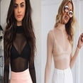 thumbnail image 4 of Haut Femme Chemise Col Montant Chemise Transparente Coupe Ajustée Maille Transparente Haut Mode Sauvage, 4 of 4