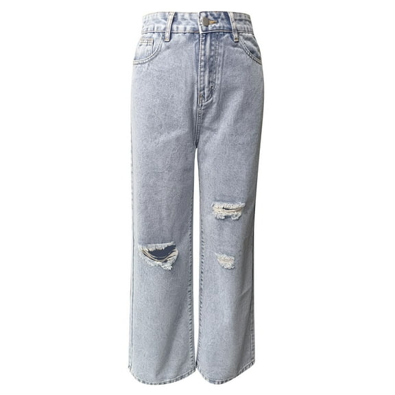 Fjofpr Clothing Straight Leg Jeans for Women Ripped Jeans for Women High Waisted Women's Ice Silk Thin Solid Color With Drawstring Pocket Straight Leg Work Pants