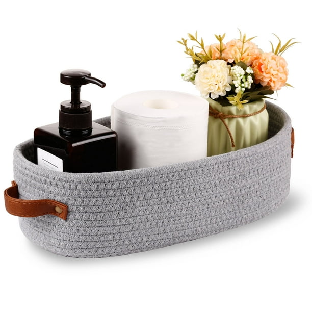Oradrem 13"x5.9"x4" Cotton Rope Small Woven Basket,Toilet Paper Basket