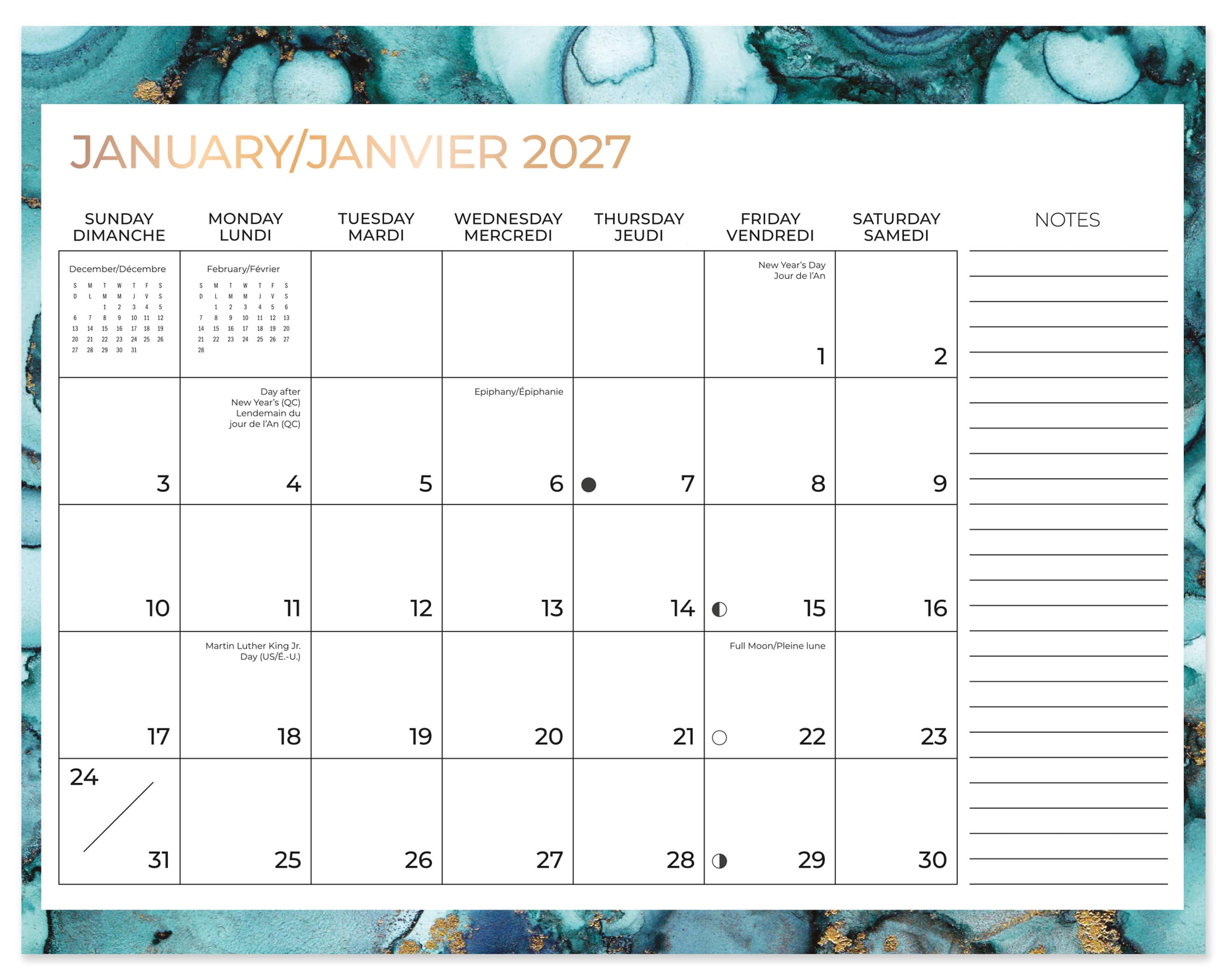 2027 Mead® Marbel fashion Paper Family Planning Calendar, 17" x 13"