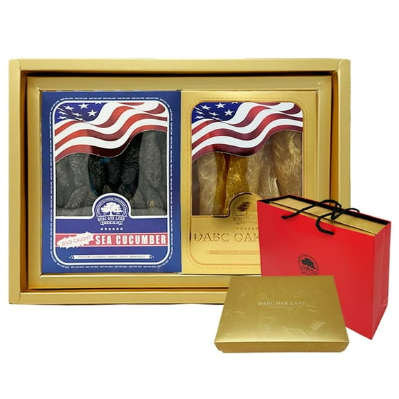 gift boxes include sea cucumber, ginseng, dried scallops, cordyceps flowers, dried longan, fish belly, mushrooms,the best gift for men and women (Gift box, Rock sea cucumber fish maw tube)