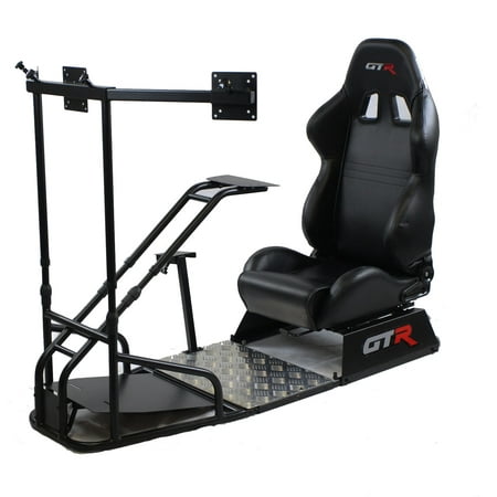 GTR Racing Simulator - GTSF Model (Black Color) with Real Racing Seat, Driving Simulator Cockpit with Gear Shifter Mount and Triple or Single Monitor