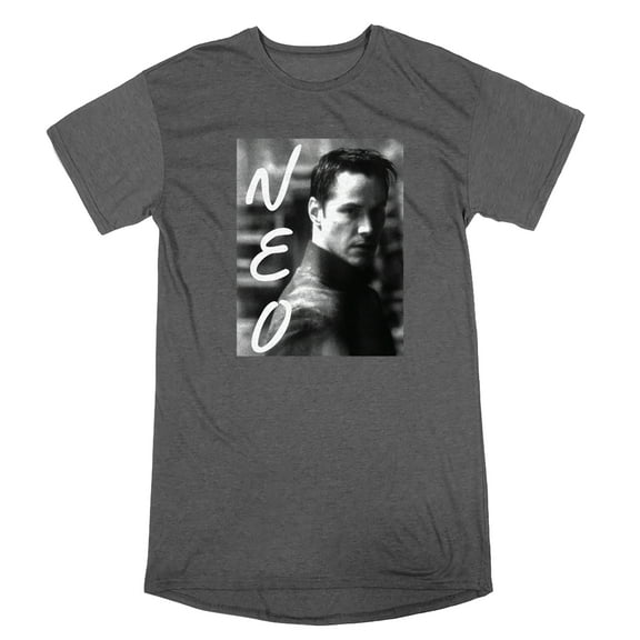 The Matrix Neo Screenshot Crew Neck Short Sleeve Charcoal Heather Women's Night Shirt -Small