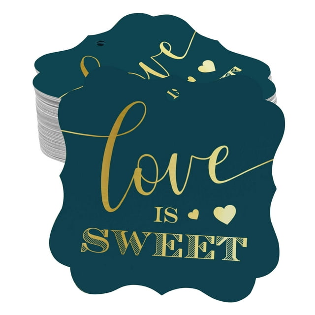Inkdotpot Real Gold Foil Bracket Shape Paper Hang Tags Love Is Sweet Wedding Favor Tags Pack Of 50