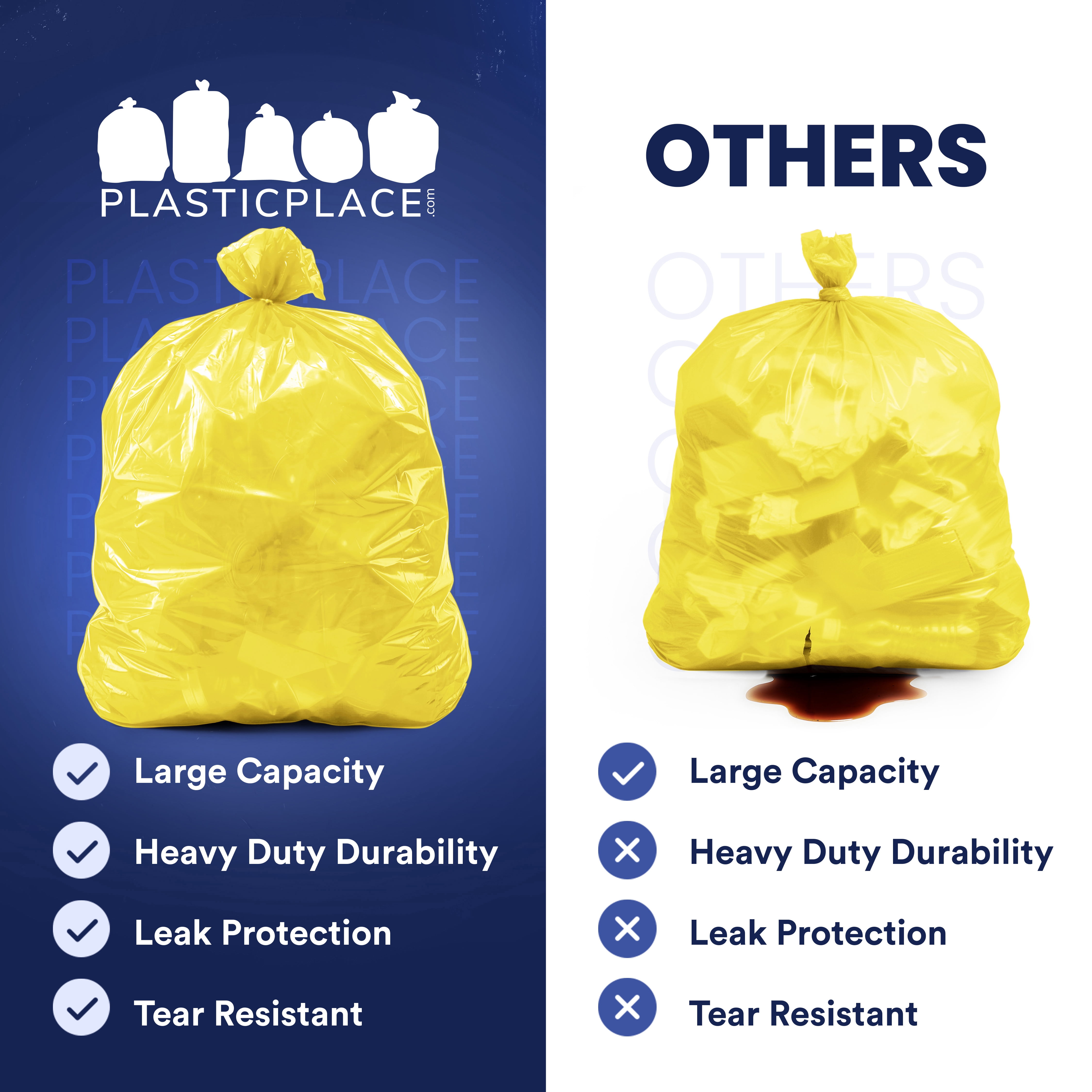 Plasticplace 55-60 Gallon Trash Bags │ 1.2 Mil │ Yellow Heavy Duty Garbage Can Liners │ 38” x 58” (50 Count)