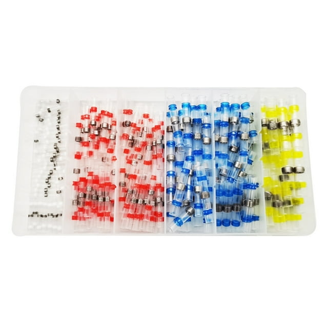 Yeacher 200pcs Heat Shrinkable Solder Ring Wiring Terminals Connection Terminal Heat Shrinkable Type Waterproof Connecting Terminal Kit Heat Shrink Tube Insulating Heat shrinkable Terminals