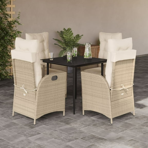 vidaXL 5 Piece Patio Dining Set with Cushions Beige Poly Rattan
