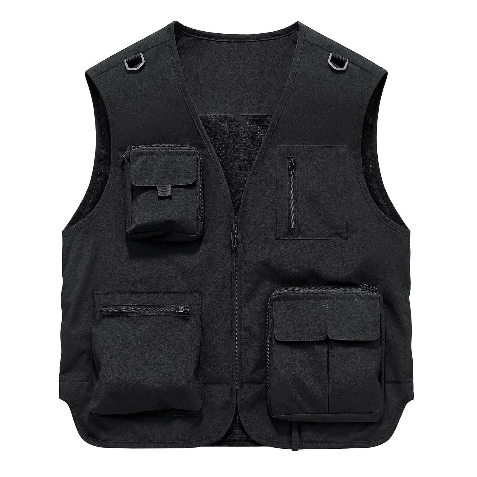 Nmnitkp Men's Multi-Pocket Utility Vest, Zipper Front V-Neck