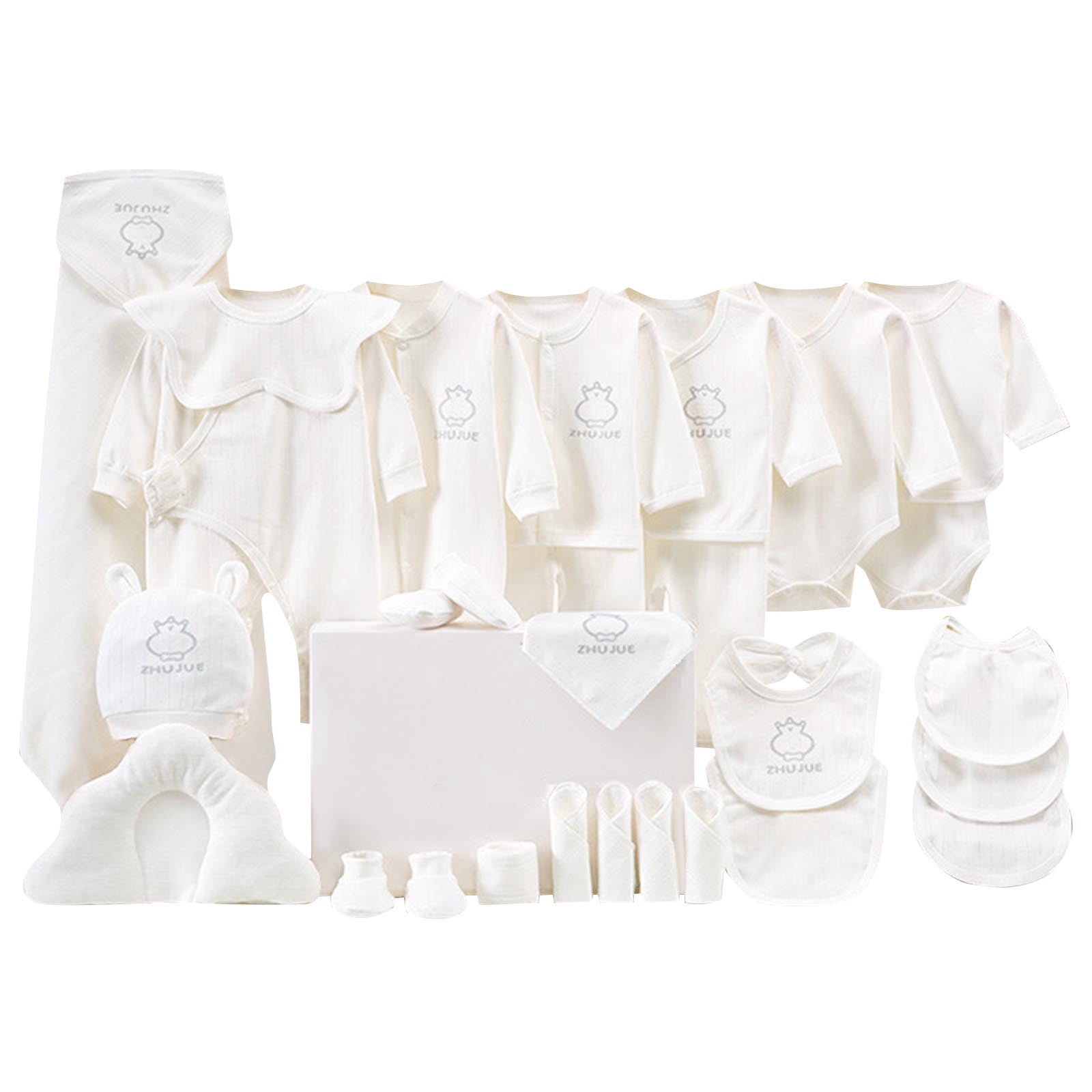 Newborn Baby Girls Boys Clothes Essentials Set (28 Pcs) Soft Cotton Infant Layette Bundle Outfits White 0-3 Month