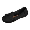 thumbnail image 6 of Womens Suede Penny Loafers Fashion Fringe Round Toe Stitching Flat Walking Shoes Lightweight Moccasins Driving Shoes Black Size 8, 6 of 7