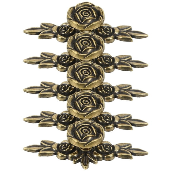 Set of 5 Rose Cupboard Knobs Vintage Dark Brown Zinc Decorative Cabinet Drawer Pull Handles