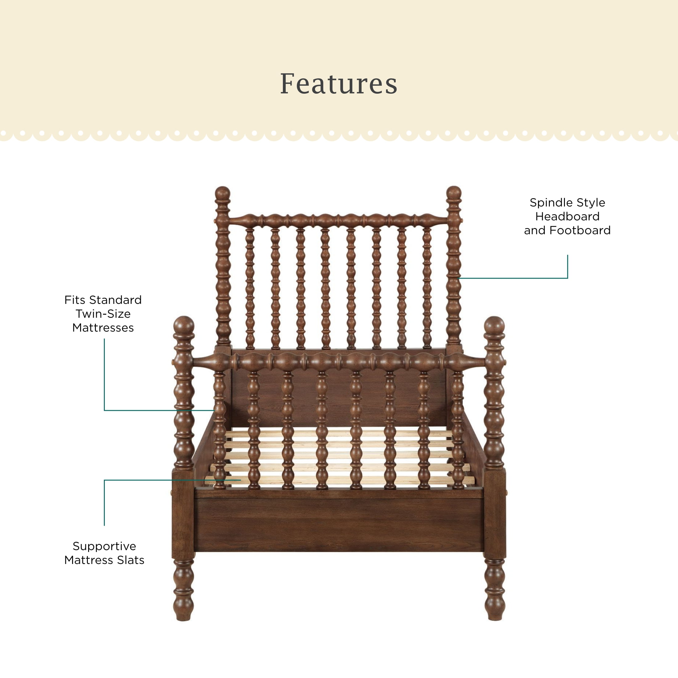 The Pioneer Woman Harper Twin Spindle Bed, Homestead Brown