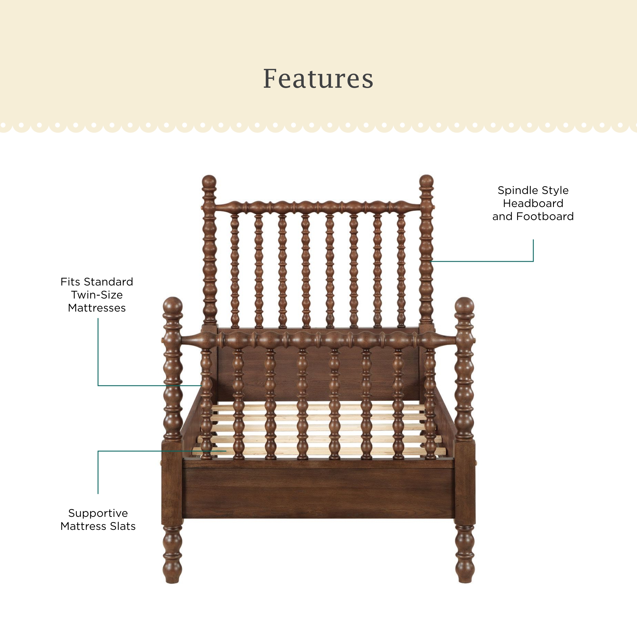 The Pioneer Woman Harper Twin Spindle Bed, Brown photo 2