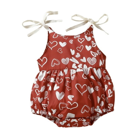 

Calsunbaby Toddler Baby Girls Valentine s Day Romper Heart Print Sleeveless Jumpsuit Valentine s Day Clothes Red 0-3 Months