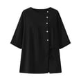 thumbnail image 6 of FRSASU Cotton Linen Shirt Women Spring Casual Scoop Neck 3/4 Sleeve Tops Button Loose Fit Beach Tops Soft Blouse Black, 6 of 6