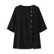 thumbnail image 5 of Mujeres 3/4 Manga Verano Tops Color Sólido Cuello Redondo Botón Cordón Blusa Casual para Diario, 5 of 6