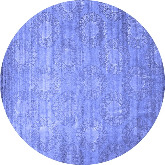 Ahgly Company Indoor Round Abstract Blue Contemporary Area Rugs, 7' Round