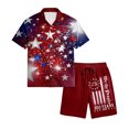 thumbnail image 5 of Mens 4th of July 2 Piece Set Summer Tracksuits 2 Piece Outfits Independence Day Textured Short Sleeve Button Down Shirts and Drawstring Short Sets, 5 of 6